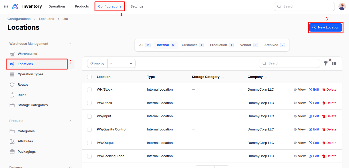 Warehouse Locations Navigation