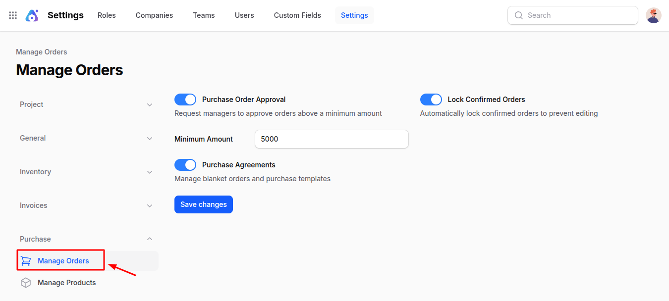 Manage Orders Navigation