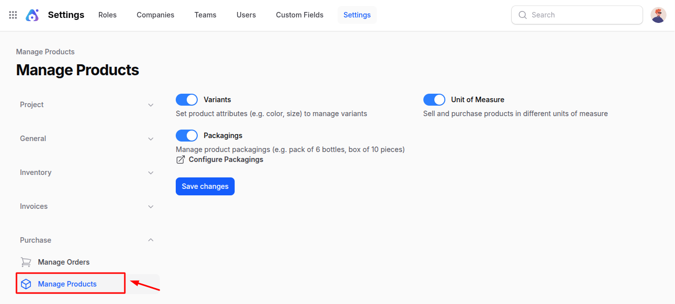 Manage Products Navigation