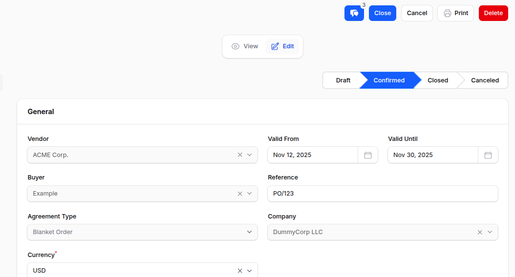 Purchase Agreement Action Buttons