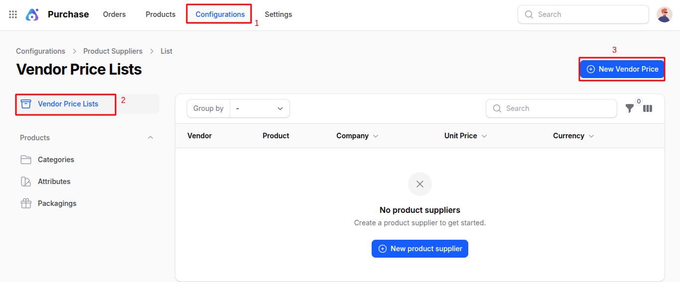 Vendor Price List Navigation