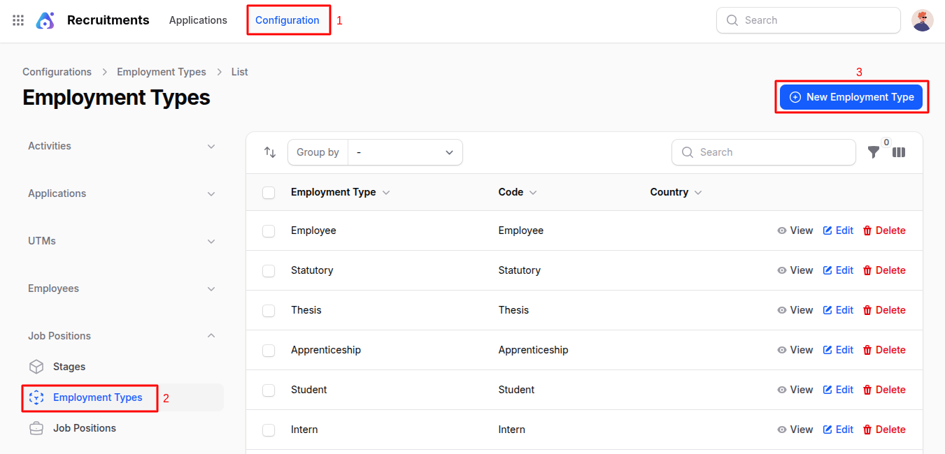 Config. Employment Types