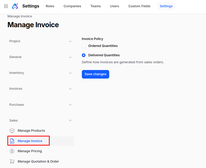 Manage Invoices Navigation